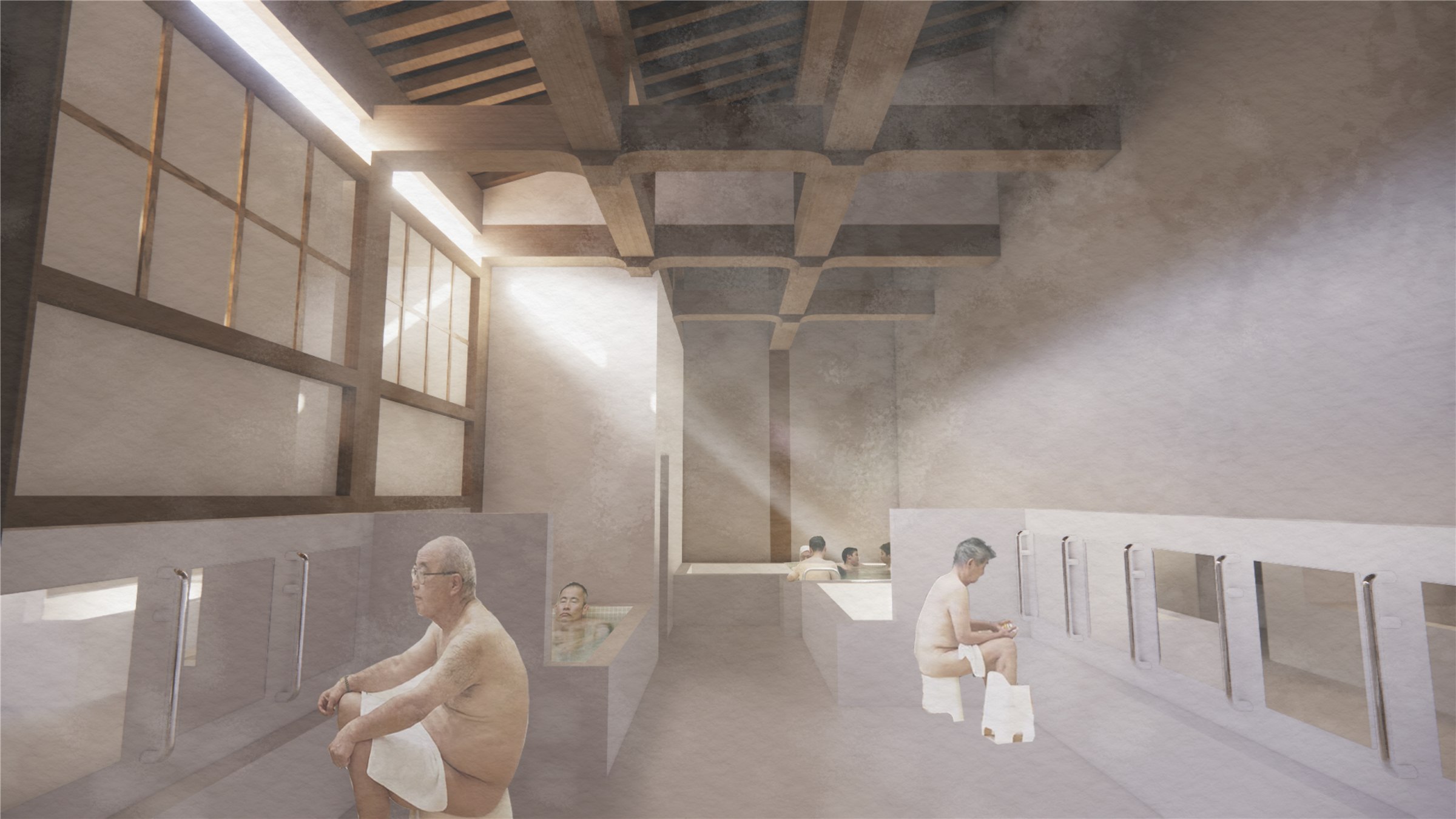 Men's bathing space render.