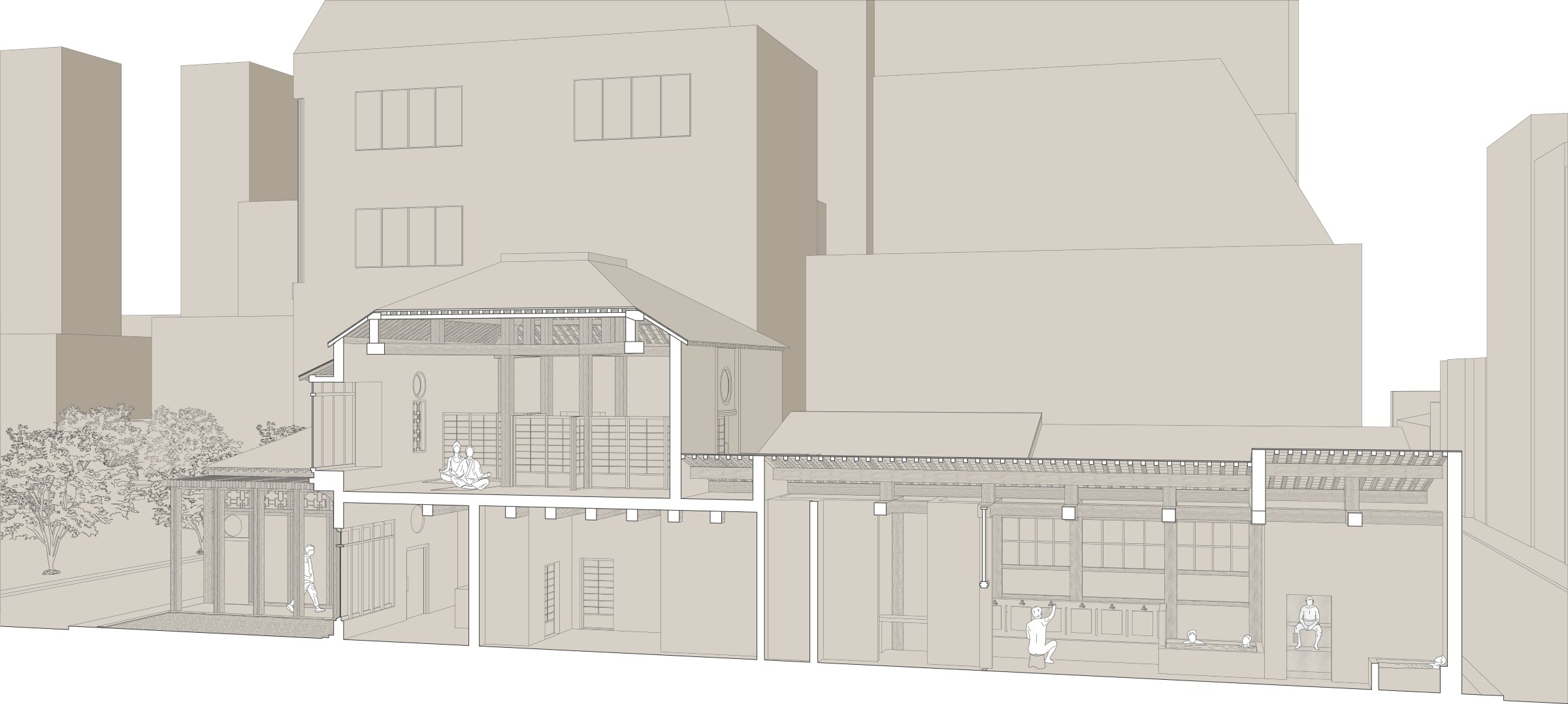 Sectional perspective — line drawing.