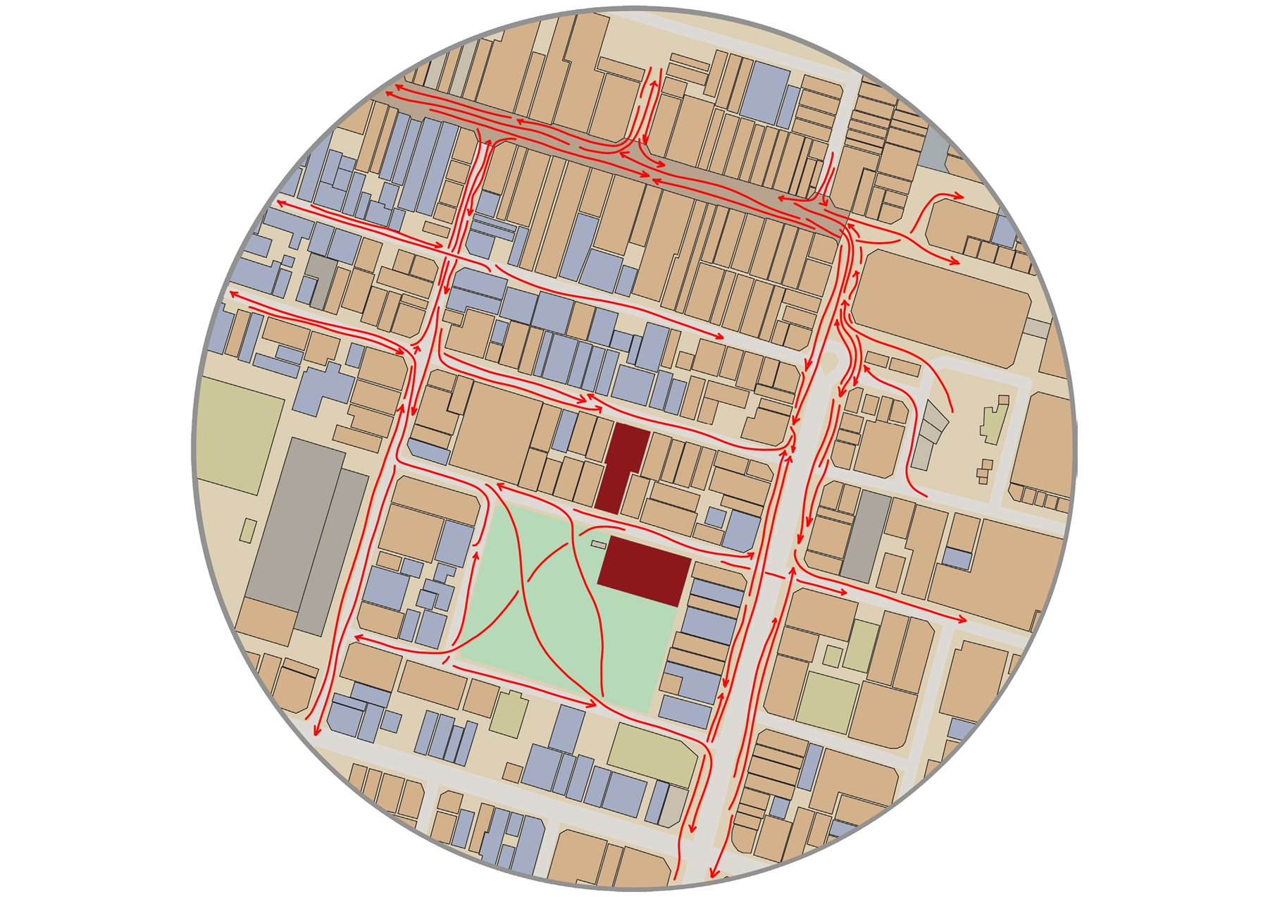 Urban analysis — estimated movement of people through the area.