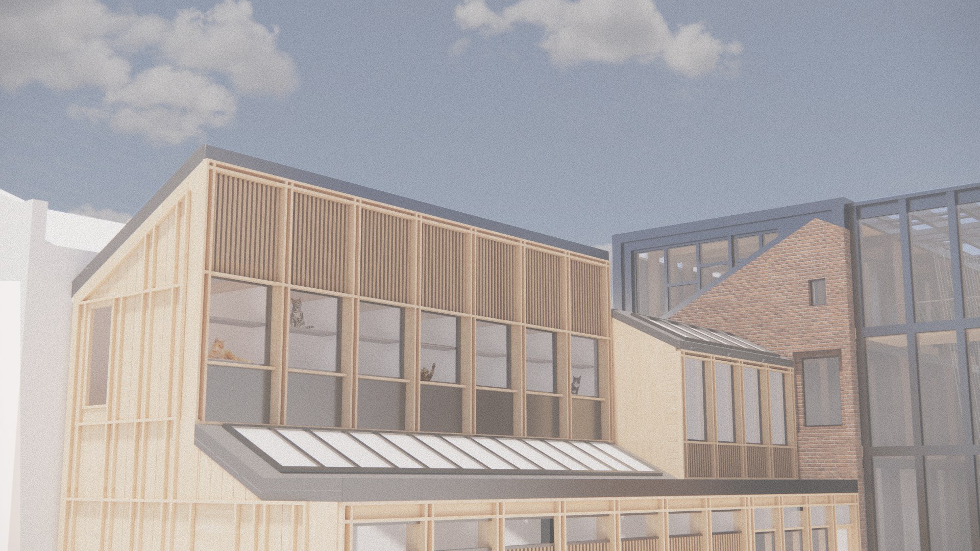 Exterior render of the new build behind the retained façade.
