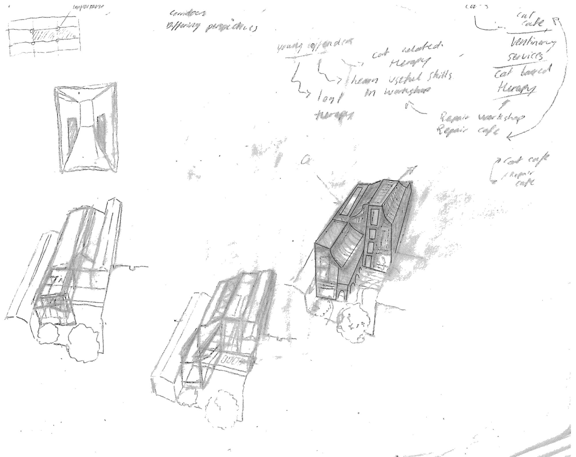 Concept sketch exploring programme and massing options.