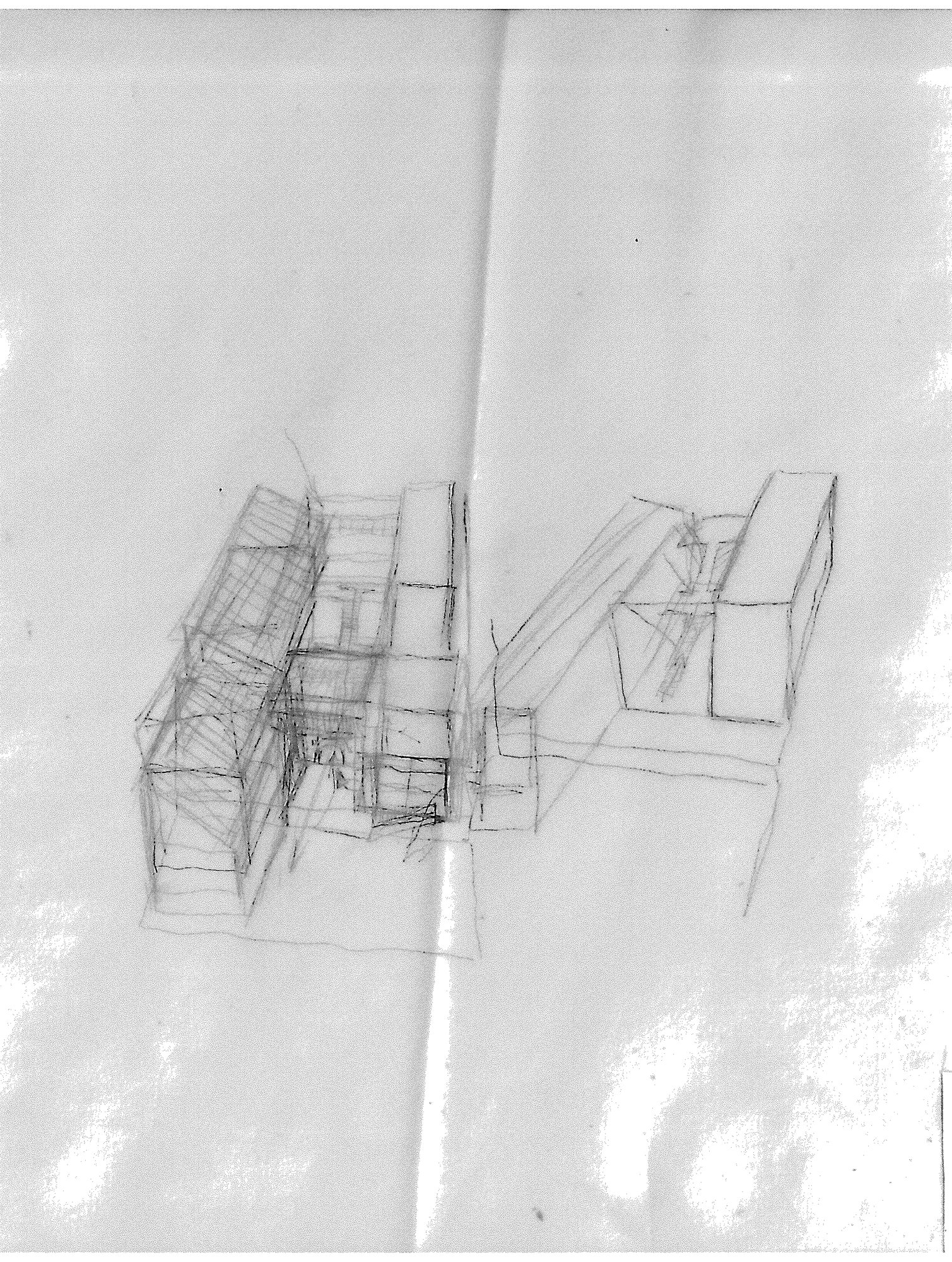 Pencil massing study of the building volumes.