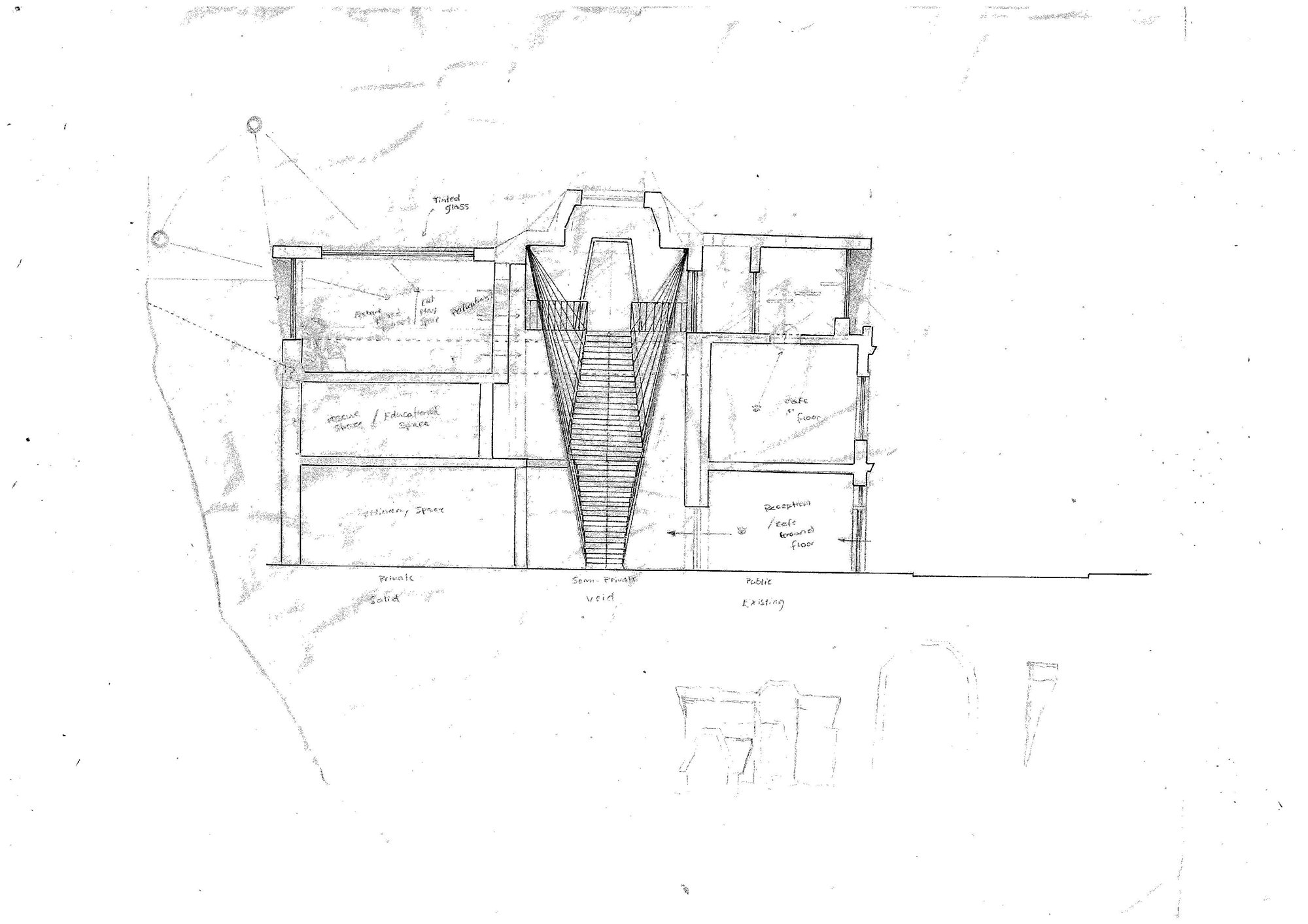 Section sketch through the atrium void.