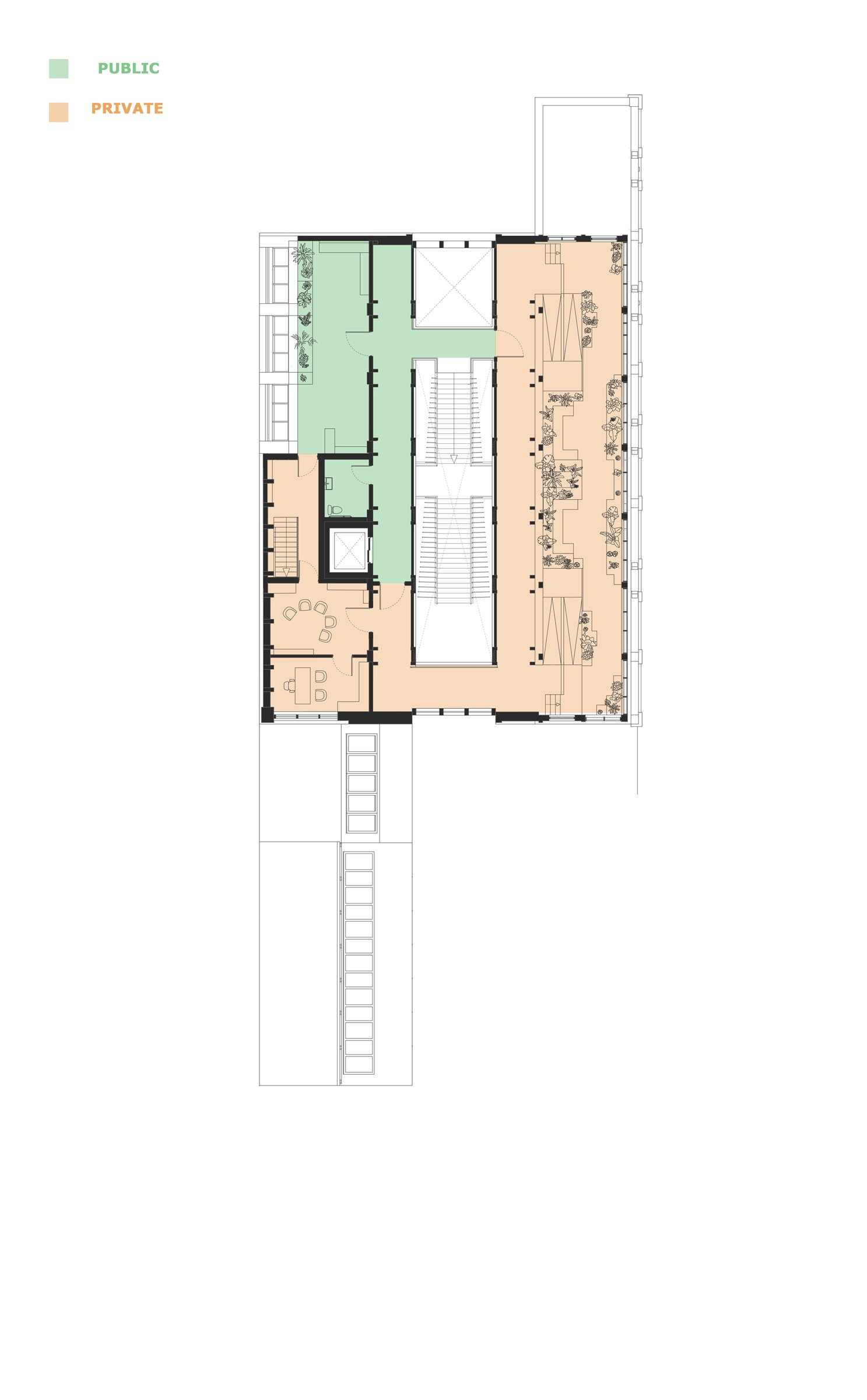 Public and private zones — second floor.